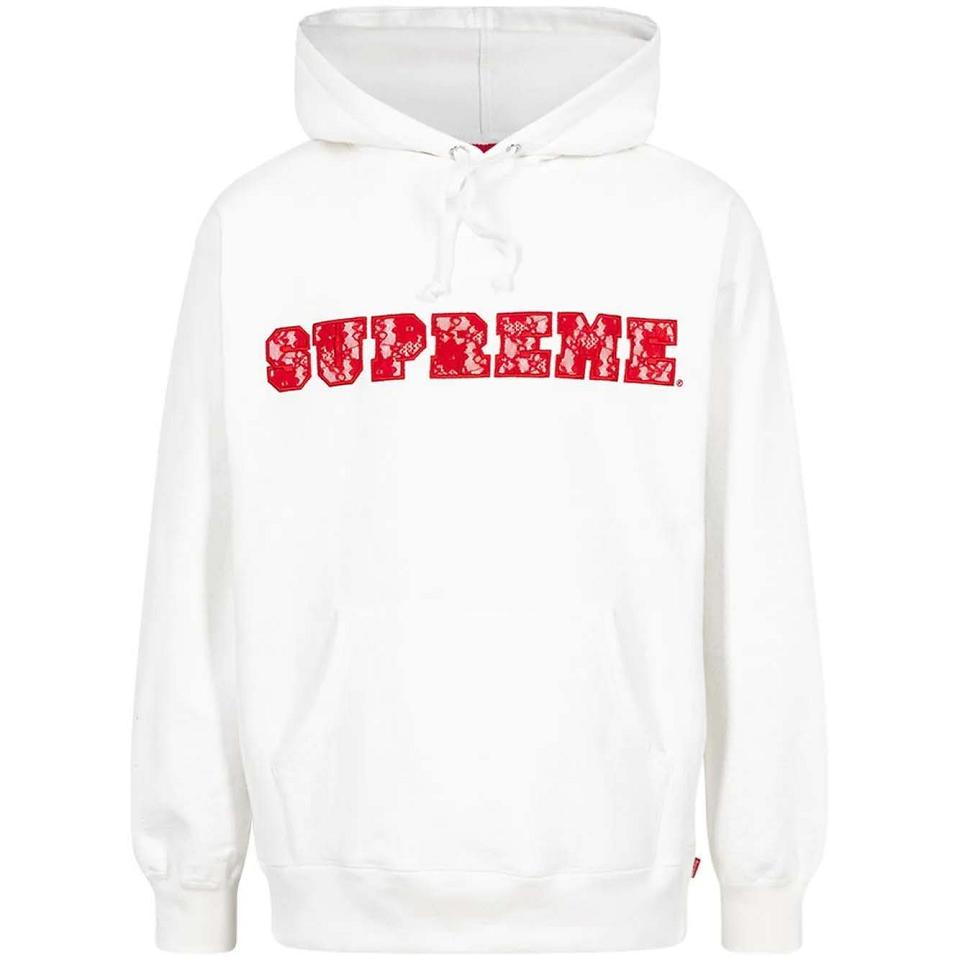 Bluzy Z Kapturem Supreme Koronkowe Detail Logo Białe | PL475XF