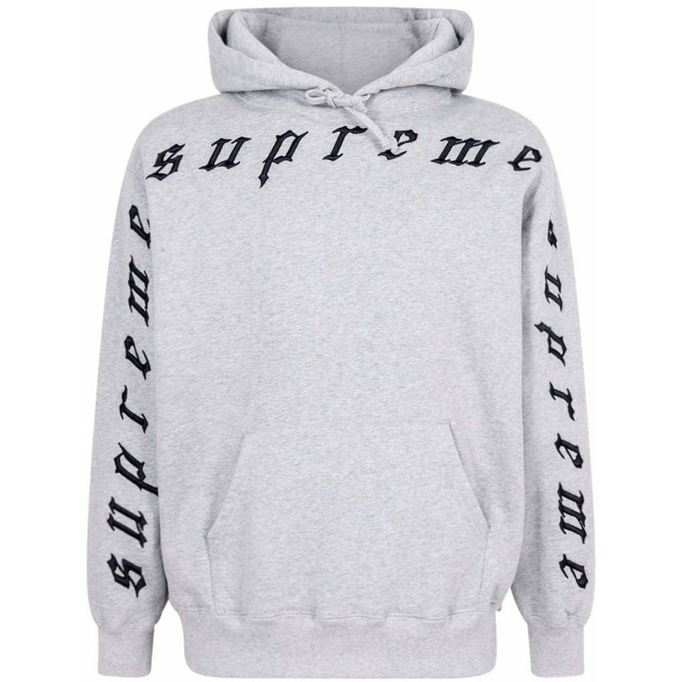 Bluzy Z Kapturem Supreme Logo Szare | PL474ZG