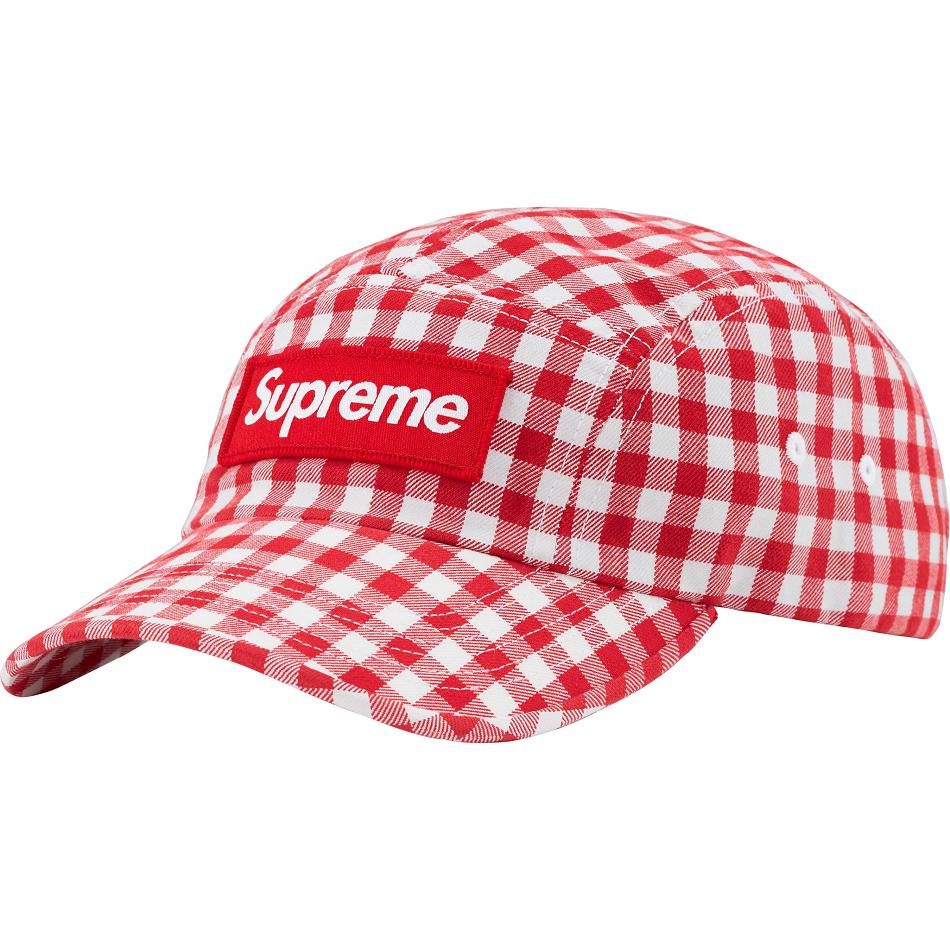 Czapki Supreme Gingham Camp Cap Czerwone | PL114BC