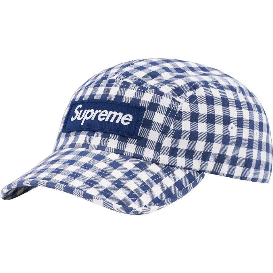 Czapki Supreme Gingham Camp Cap Niebieskie | PL115NB