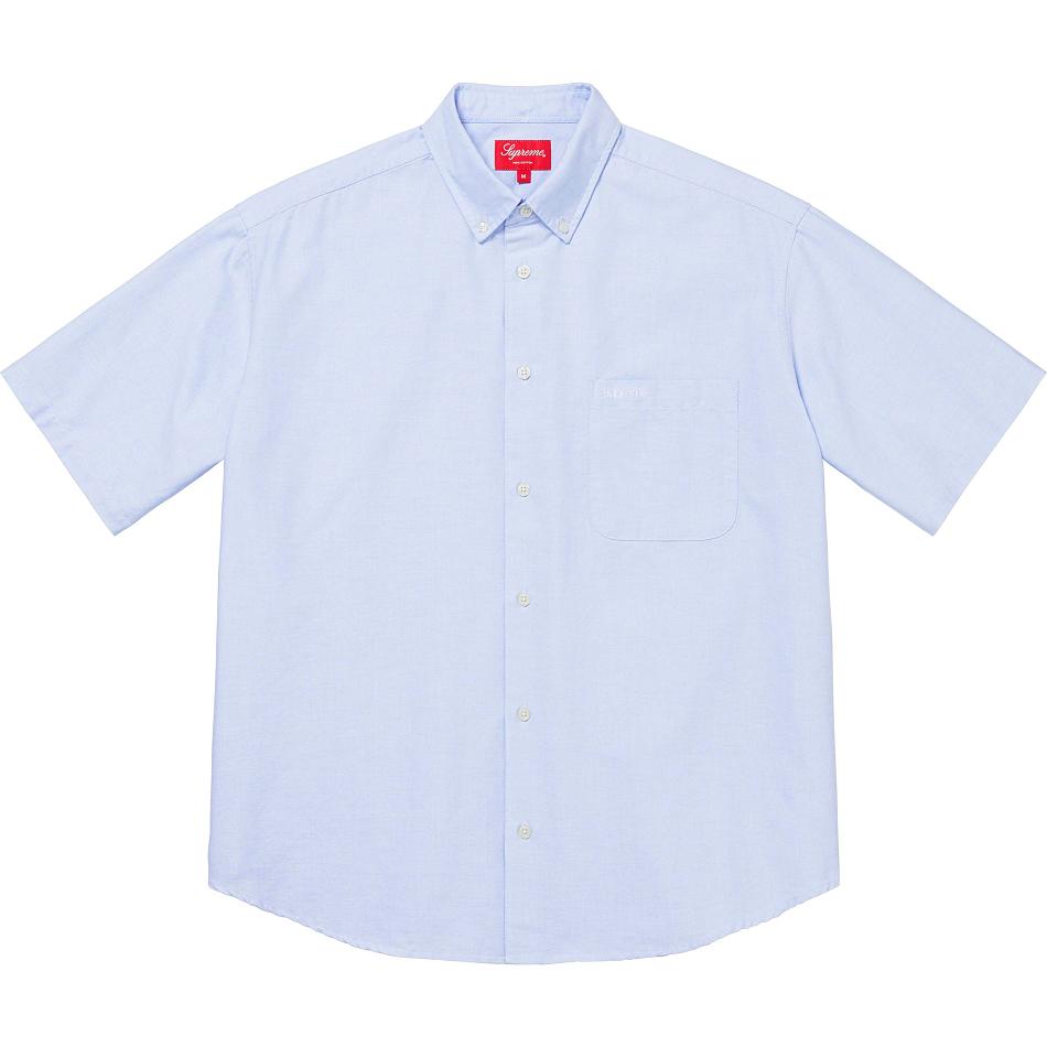 Koszule Supreme Loose Fit S/S Oxford Białe Niebieskie | PL381TV