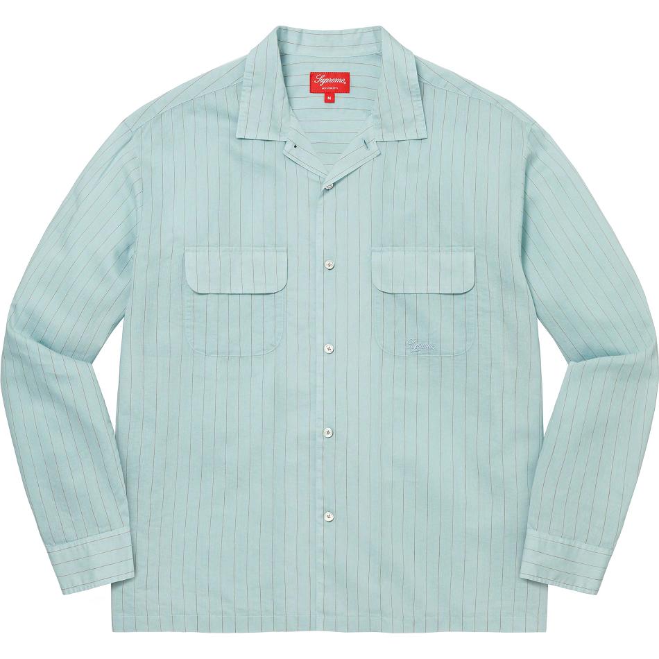 Koszule Supreme Pinstripe Linen Niebieskie | PL373VD