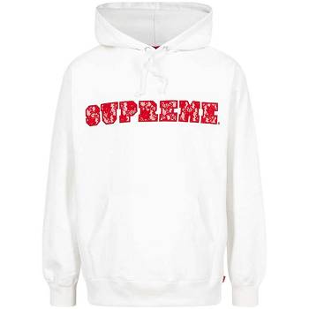 Bluzy Z Kapturem Supreme Koronkowe Detail Logo Białe | PL475XF