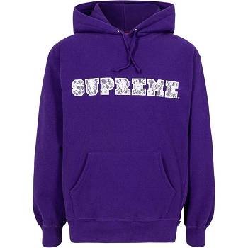 Bluzy Z Kapturem Supreme Koronkowe Detail Logo Fioletowe | PL476CE