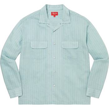 Koszule Supreme Pinstripe Linen Niebieskie | PL373VD