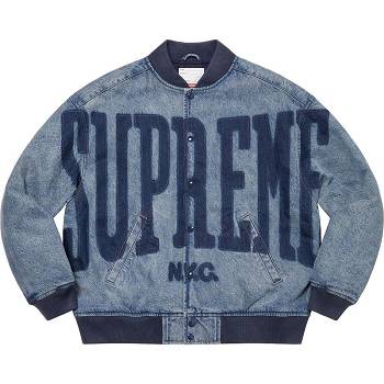 Kurtka Supreme Washed Knockout Denim Varsity Granatowe | PL437OR